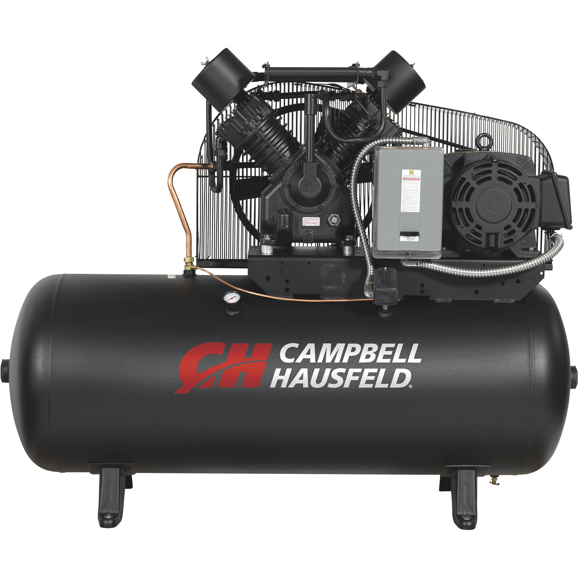 Campbell Hausfeld Two-Stage Air Compressor, 15 HP, 208-230/460 Volt, 3 Phase, 120 Gallon Horizontal, 50 CFM @ 175 PSI, Model# CE8003